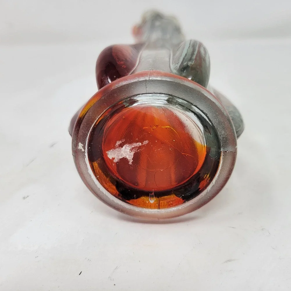 Vintage MCM Orange Amber Hand Blown Art Glass Swung Bud Vase 9.25in